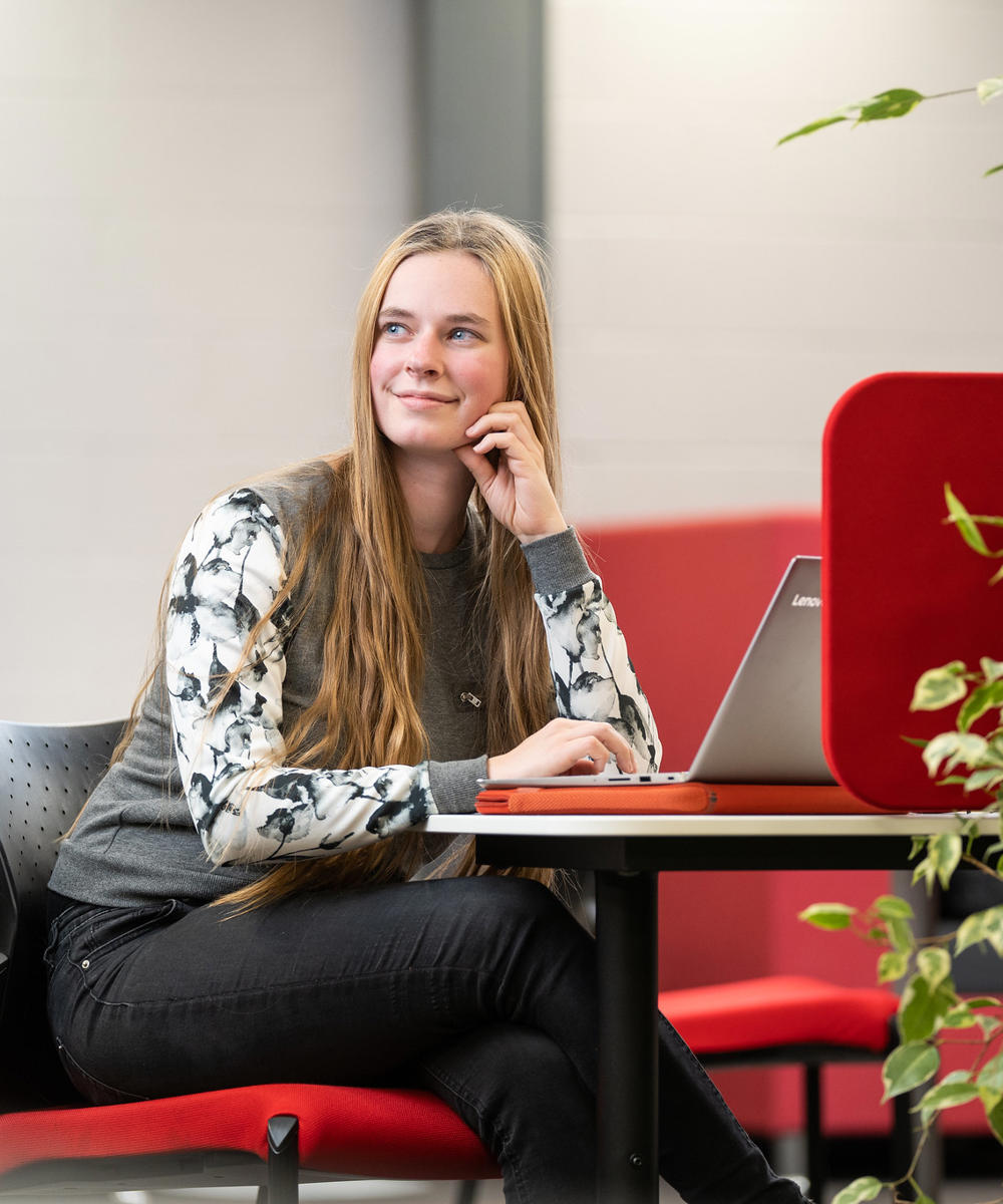 Female Student Studying on laptop