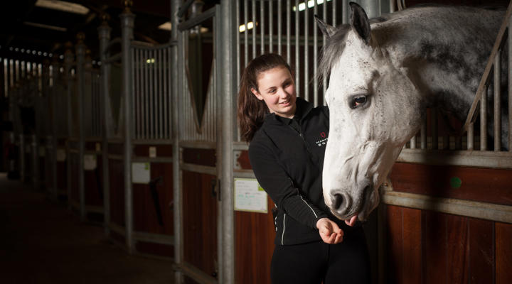 Student And Horse In Equine Yard