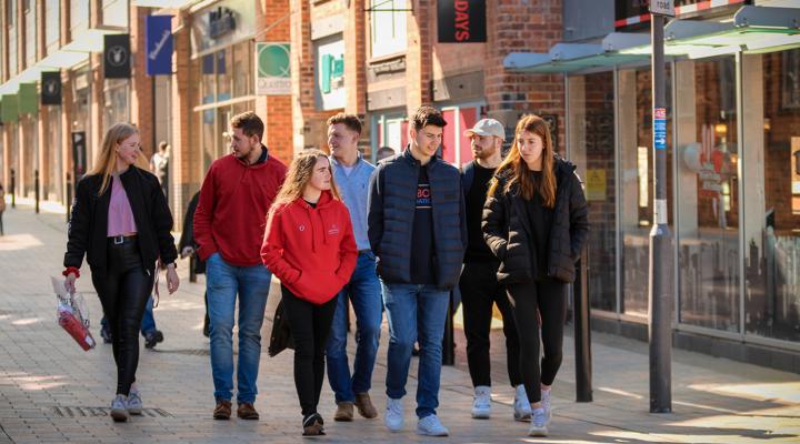 Destination Gloucester Students Walking Through Gloucester Quays Outside