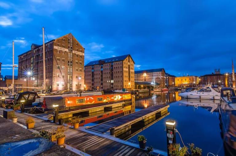 Gloucester Docks at night time