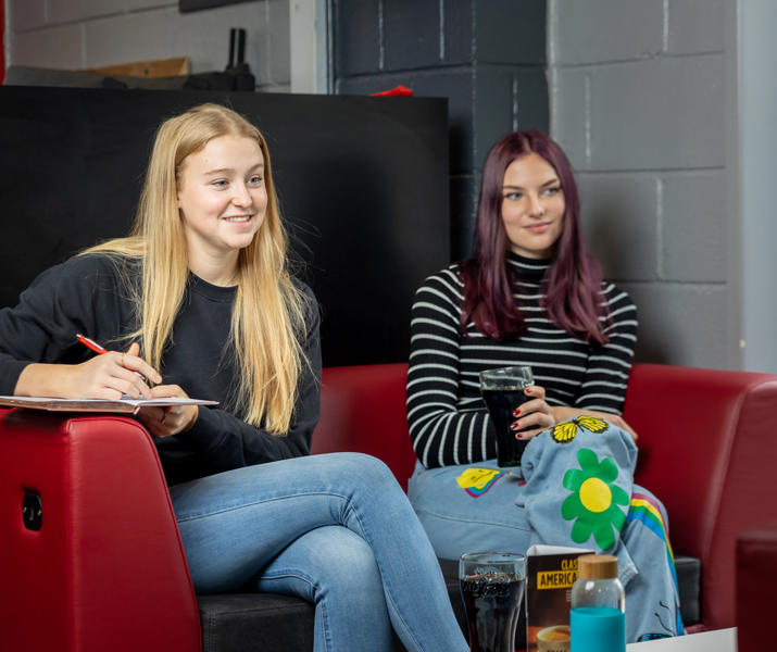 Two students sat in Legends bar